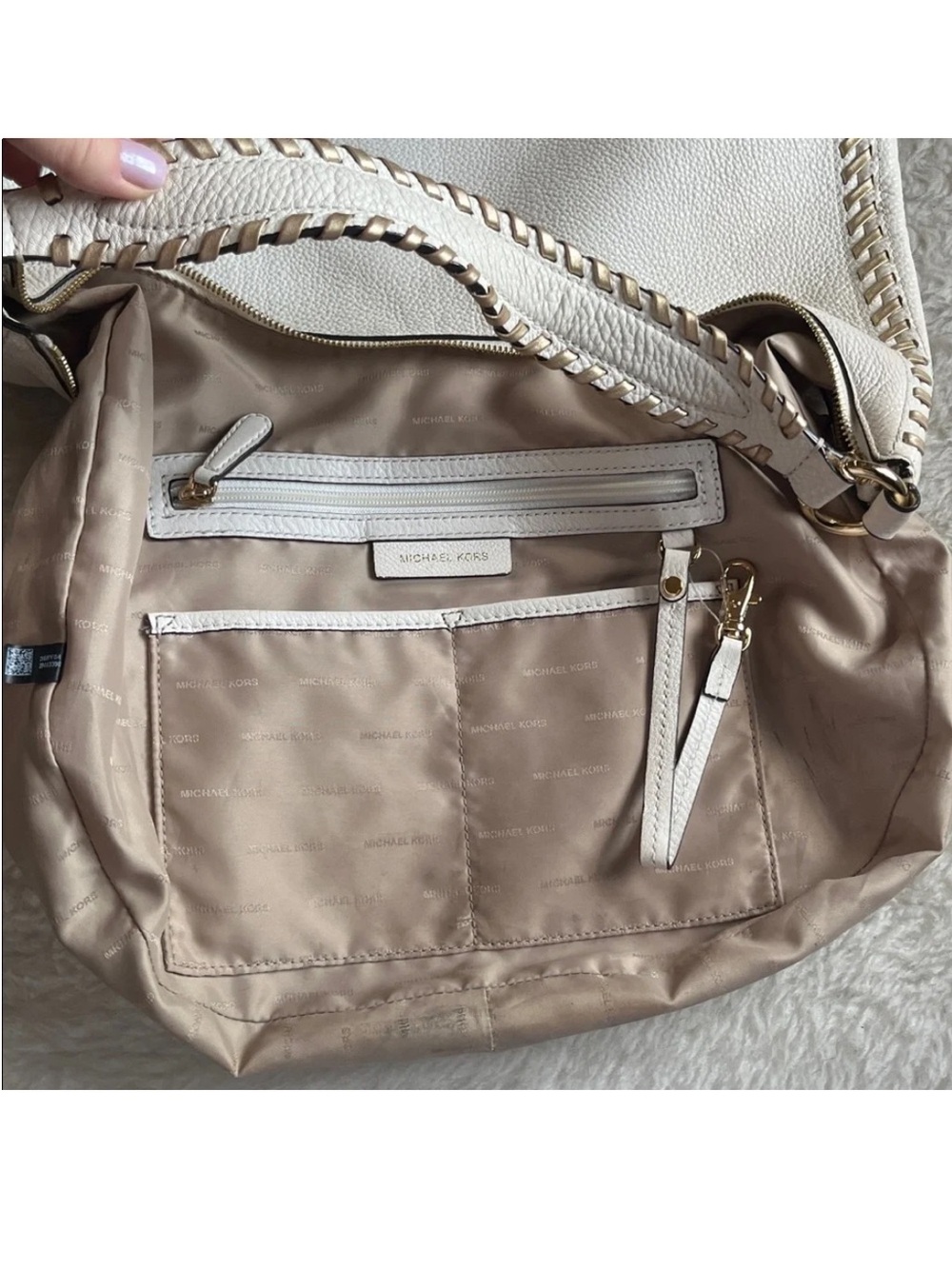 Michael Kors Cream Hobo Bag with Gold Accents - Picture 8 of 14